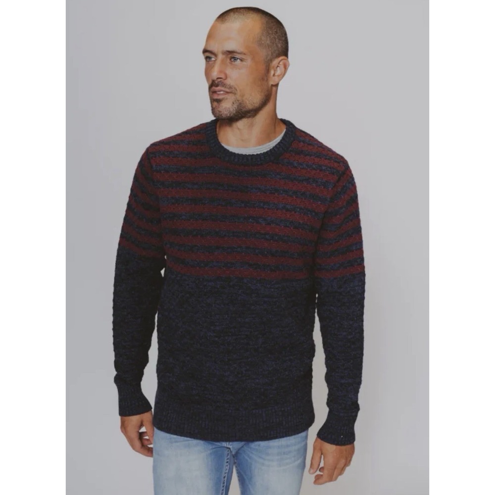 The Normal Brand Men's Navy Striped Pique Stitch‎ Crew Neck Sweater Size Large